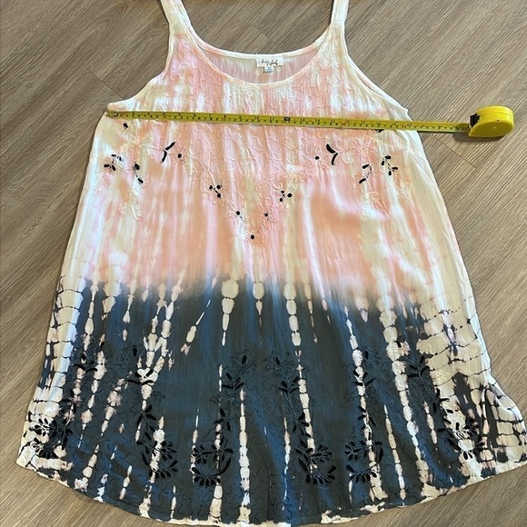 Daisy Island Wonens Swing Dress XL Pink & Grey Tie Dye Floral Embroidered Boho - Picture 10 of 13